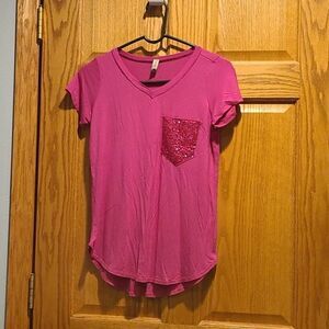 Pomelo girls pink vneck pocket sequin tshirt size xl
